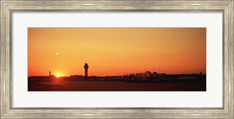 Framed Sunset Over An Airport, O&#39;Hare International Airport, Chicago, Illinois, USA Print