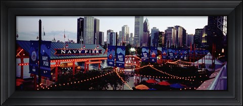 Framed Amusement Park Lit Up At Dusk, Navy Pier, Chicago, Illinois, USA Print