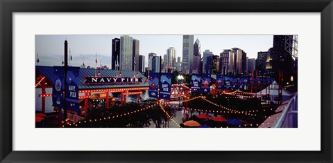 Framed Amusement Park Lit Up At Dusk, Navy Pier, Chicago, Illinois, USA Print