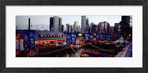 Framed Amusement Park Lit Up At Dusk, Navy Pier, Chicago, Illinois, USA Print