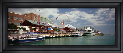 Framed Boats moored at a harbor, Navy Pier, Chicago, Illinois, USA Print