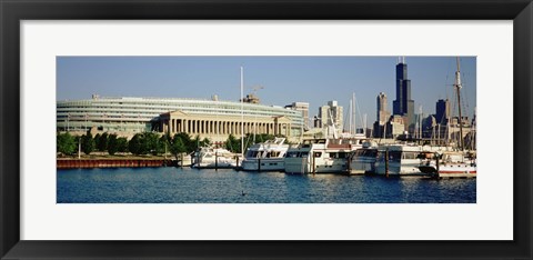 Framed Boats Moored At A Dock, Chicago, Illinois, USA Print