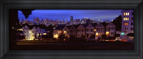 Framed Buildings Lit Up Dusk, Alamo Square, San Francisco, California, USA Print