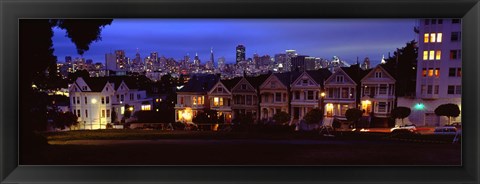 Framed Buildings Lit Up Dusk, Alamo Square, San Francisco, California, USA Print