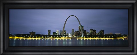 Framed Buildings Lit Up At Dusk, Mississippi River, St. Louis, Missouri, USA Print