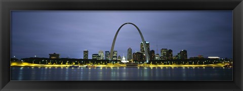 Framed Buildings Lit Up At Dusk, Mississippi River, St. Louis, Missouri, USA Print