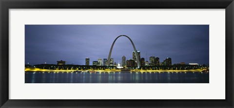 Framed Buildings Lit Up At Dusk, Mississippi River, St. Louis, Missouri, USA Print