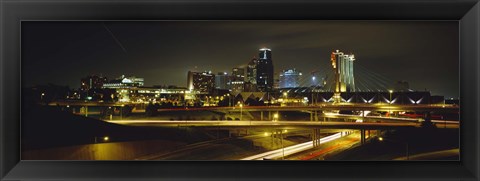 Framed Buildings Lit Up At Night, Kansas City, Missouri, USA Print