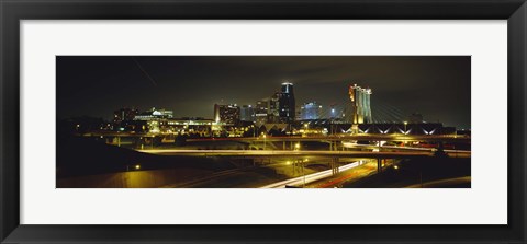 Framed Buildings Lit Up At Night, Kansas City, Missouri, USA Print