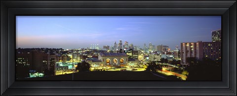 Framed High Angle View Of A City Lit Up At Dusk, Kansas City, Missouri Print