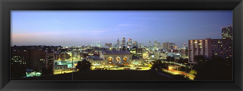 Framed High Angle View Of A City Lit Up At Dusk, Kansas City, Missouri Print