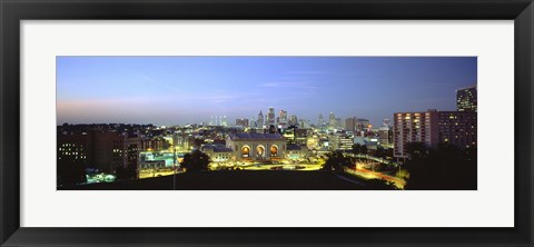 Framed High Angle View Of A City Lit Up At Dusk, Kansas City, Missouri Print