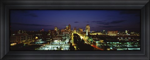Framed High Angle View Of A City Lit Up At Dusk, St. Louis, Missouri, USA Print
