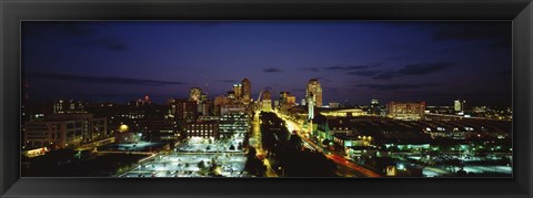 Framed High Angle View Of A City Lit Up At Dusk, St. Louis, Missouri, USA Print