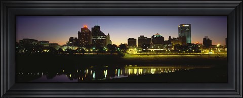 Framed Buildings At The Waterfront Lit Up At Dawn, Memphis, Tennessee, USA Print