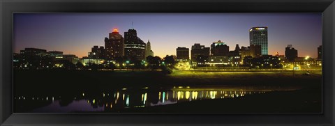 Framed Buildings At The Waterfront Lit Up At Dawn, Memphis, Tennessee, USA Print