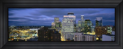 Framed Buildings Lit Up At Dusk, Minneapolis, Minnesota Print