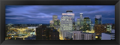 Framed Buildings Lit Up At Dusk, Minneapolis, Minnesota Print