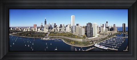 Framed Boats docked at a harbor, Chicago, Illinois, USA Print