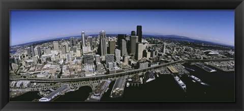 Framed Aerial view of a city, Seattle, Washington State, USA Print