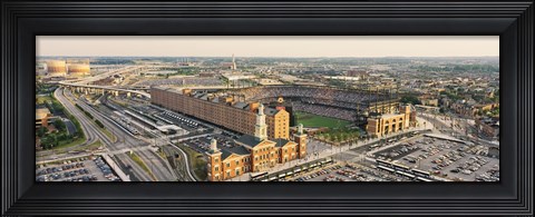 Framed Aerial view of a baseball stadium in a city, Oriole Park at Camden Yards, Baltimore, Maryland, USA Print