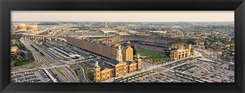 Framed Aerial view of a baseball stadium in a city, Oriole Park at Camden Yards, Baltimore, Maryland, USA Print