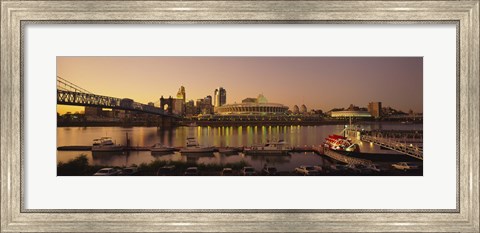 Framed Buildings in a city lit up at dusk, Cincinnati, Ohio, USA Print