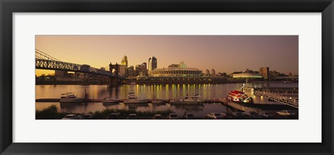 Framed Buildings in a city lit up at dusk, Cincinnati, Ohio, USA Print