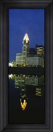 Framed Buildings in a city lit up at night, Scioto River, Columbus, Ohio, USA Print