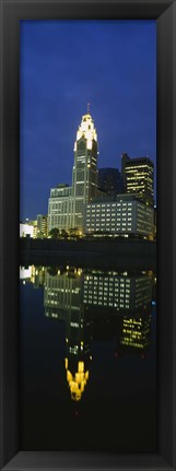 Framed Buildings in a city lit up at night, Scioto River, Columbus, Ohio, USA Print