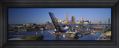 Framed High angle view of boats in a river, Cleveland, Ohio, USA Print