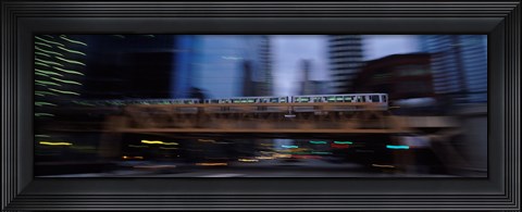 Framed Electric train crossing a bridge, Chicago, Illinois, USA Print