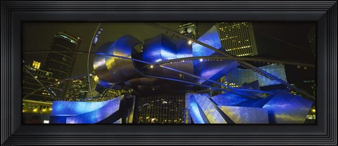 Framed Pavilion in a park lit up at night, Pritzker Pavilion, Millennium Park, Chicago, Illinois, USA Print