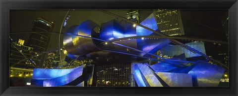 Framed Pavilion in a park lit up at night, Pritzker Pavilion, Millennium Park, Chicago, Illinois, USA Print