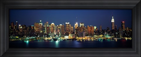 Framed Waterfront View of New York Ciry at Night Print
