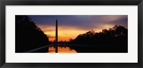 Framed Silhouette of an obelisk at dusk, Washington Monument, Washington DC, USA Print