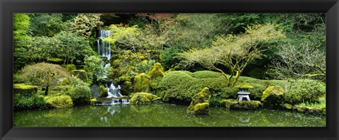 Framed Waterfall in a garden, Japanese Garden, Washington Park, Portland, Oregon, USA Print