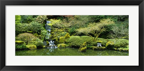 Framed Waterfall in a garden, Japanese Garden, Washington Park, Portland, Oregon, USA Print