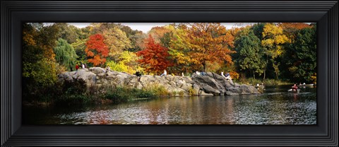 Framed Group of people sitting on rocks, Central Park, Manhattan, New York City, New York, USA Print