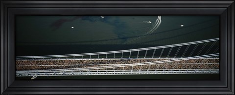 Framed Aerial view of a crowd running on a bridge, New York City Marathon, New York City, New York, USA Print