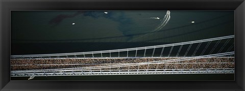 Framed Aerial view of a crowd running on a bridge, New York City Marathon, New York City, New York, USA Print