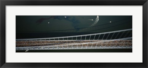 Framed Aerial view of a crowd running on a bridge, New York City Marathon, New York City, New York, USA Print