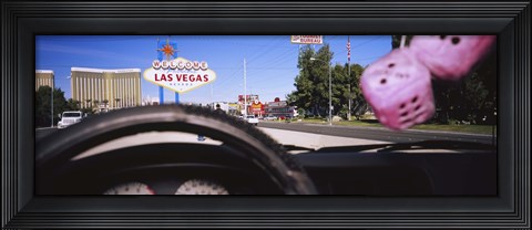 Framed Welcome sign board at a road side viewed from a car, Las Vegas, Nevada Print