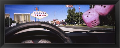 Framed Welcome sign board at a road side viewed from a car, Las Vegas, Nevada Print