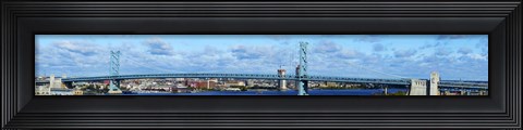 Framed Suspension bridge across a river, Ben Franklin Bridge, Delaware River, Philadelphia, Pennsylvania, USA Print