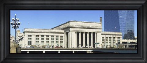 Framed Facade of a building at a railroad station, 30th Street Station, Schuylkill River, Philadelphia, Pennsylvania, USA Print