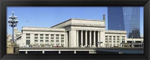 Framed Facade of a building at a railroad station, 30th Street Station, Schuylkill River, Philadelphia, Pennsylvania, USA Print