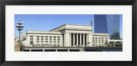 Framed Facade of a building at a railroad station, 30th Street Station, Schuylkill River, Philadelphia, Pennsylvania, USA Print