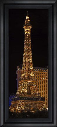 Framed Replica of the Eiffel Tower lit up at night, Paris Las Vegas, Las Vegas, Nevada, USA Print