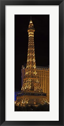 Framed Replica of the Eiffel Tower lit up at night, Paris Las Vegas, Las Vegas, Nevada, USA Print